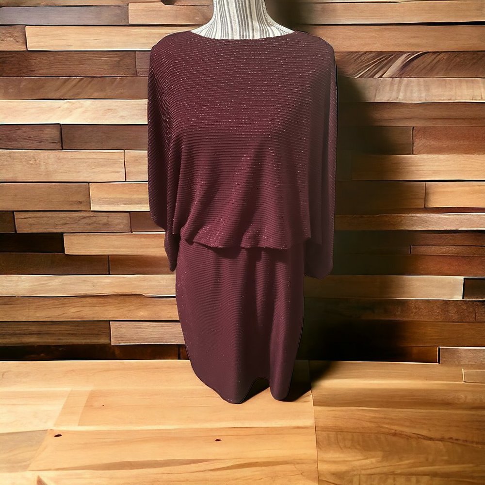 Jessica Howard Women's Size 14 Dolman Sleeve Blouson Sheath Dress-Burgundy